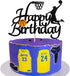 Vivicraft Basketball Theme Cake Topper for Boy Birthday Decorations, Double Sided Glittery Happy Birthday Basketball Cake Toppers for Party Supplies (1pcs, Black)