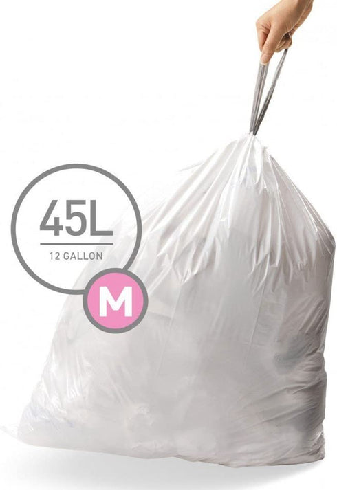 simplehuman Code M Custom Fit Drawstring Trash Bags in Dispenser Packs, 45 Liter / 11.9 Gallon, White 20 Liners