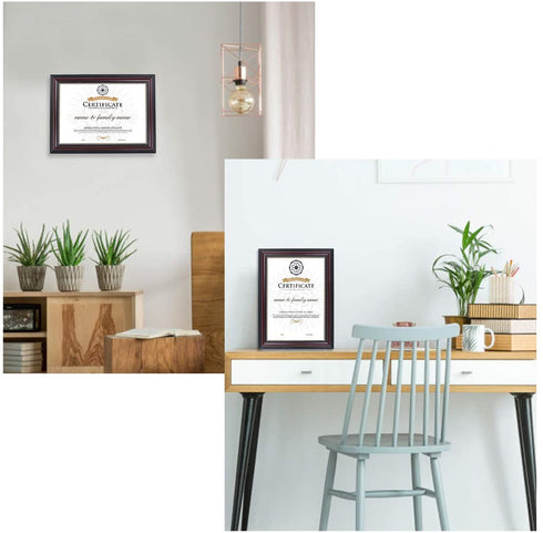 GraduationMall A4 Certificate Document Frame, UV Protection Acrylic, Mahogany with Gold Beads,Set of 2