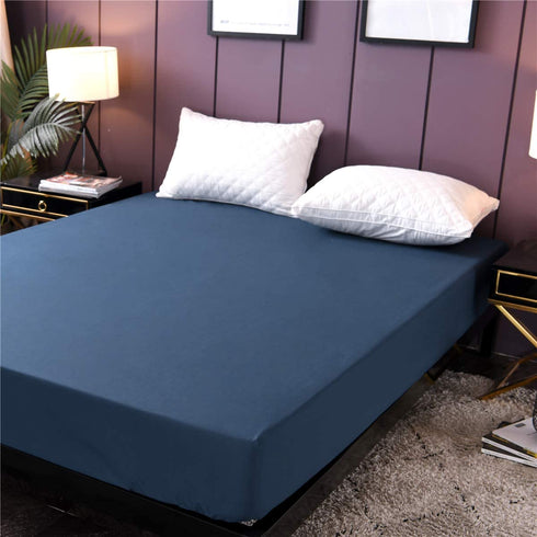 Holawakaka Full Waterproof Mattress Protector Navy Blue Fitted Sheet Breathable Bed Mattress Pad Cover, 14" Deep Pocket (Navy Blue, Full)