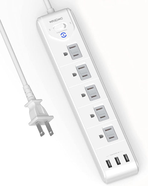 1625W 2 Prong Power Strip, WRXDMC 2 Prong to 3 Prong Outlet Adapter, 5ft Extension Cord with Polarized Plug, 1680J Surge Protector, 5 AC Outlets & 3 USB, Wall Mountable, Ideal for Non-Grounded Outlets
