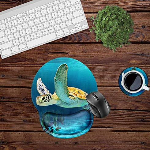 Ergonomic Mouse Pad with Wrist Support Gel, Computer Gaming Mousepad Cute Turtle Wrist Rest Mouse Pads for Laptop Office Work Women Men Kids (with A Free Cup Pad)