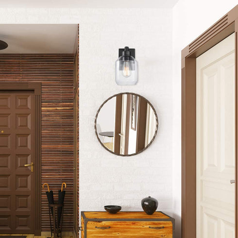 Globe Electric 51551 Middleton 1-Light Plug-in or Hardwire Wall Sconce, Dark Bronze, Clear Glass Shade, 6ft Black Fabric Covered Cord, Inline On/Off Rocker Switch