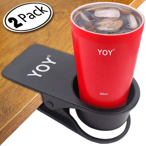 YOY 2 Pack Drink Cup Holder Clip - Table Desk Side Water Glass Beer Bottle Beverage Soda Coffee Mug Holder Cup Saucer Clip Design for Home Office, Black