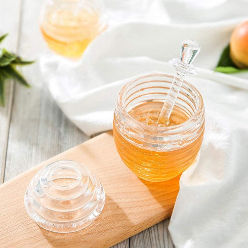 Honey Jar, Honey Jars with Dipper, Glass Made Honey Dipper and Honey Pot for Storing and Dispensing Honey, 265ml