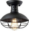 ZZ Joakoah Industrial Vintage Rustic Semi Flush Mount Ceiling Light, Metal Cage Pendant Lighting Lamp Fixture for Hallway Stairway Kitchen Garage Porch, E26, Black Painting Finish.