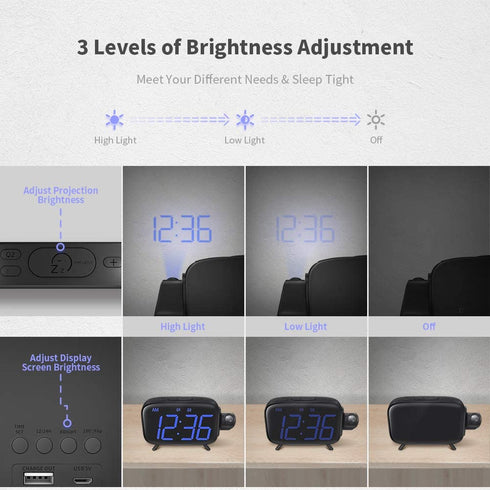Alarm Clock Projection Clock Digital with Power Adapter and Brightness Adjustment for Home and Bedroom Blue