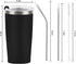 2 Pack Travel Tumblers, 20 Oz Stainless Steel Tumblers with Lids Straws, Vacuum Insulated Tumblers, Double Wall Travel Tumblers, Powder Coated Insulated Coffee Cup for Hot and Cold Drinks, Black