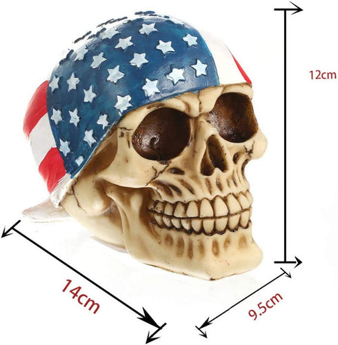 Mary Paxton Skeleton Skull Figurine,American Flag Hood USA Bandanna Human Skull Decor Skeleton Head Sculpture Statue Realistic Decorations Pirate Models Resin Bedroom Crafts Wacky Props Ornament