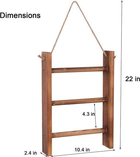 Ladder Towel Rack Wall Hanging Rustic Wood Blanket Holder for Bathroom Farmhouse Decor Ladder Hand Towels Stand with Rope Wall-Mounted Towel Storage Rack Shelf.(Brown)