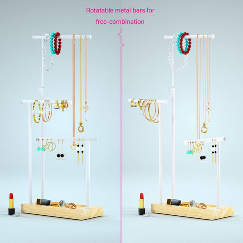 SRIWATANA Jewelry Organizer Display Extra Tall Necklace Holder 3 Tier Jewelry Tree Stand (Natural Color & White)