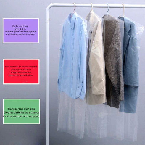 50 Pack Garment Bags Transparent Clothing Dust Cover Protector for Suit Coats Dress Closet Storage Protector Dustproof Hanging Clothes for Dry Cleaner, Home Storage,Travel Storage Closet¦
