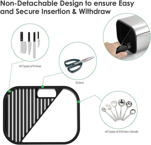 Universal Knife Block without Knives and Utensil Holder for Countertop, Matoyo 2-in-1 Stainless Steel Kitchen Knife Holder for Kitchen Counter, Fingerprint Resistant (Knife/Utensil Holder Silver)
