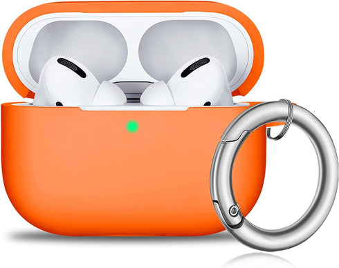R-fun AirPods Pro Case Cover with Circle Keychain, Full Protective Silicone Skin for 2019 Apple AirPods Pro Charging Case-Orange