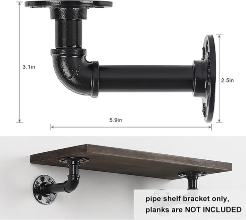 Sunexinlo Industrial Pipe Shelves Brackets, Cast Iron Heavy Duty Elbow Pipe Shelving Brackets, Black (4)