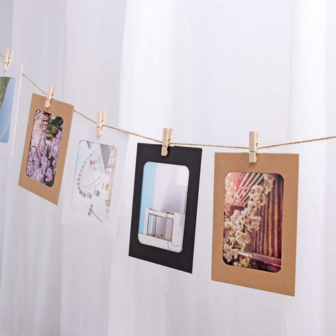 VORCOOL Kraft Paper Photo Frames 4x6in 30pcs Picture Frames Multi Wall Hanging Paper Photo Frames with 30 Clips 3 Ropes for DIY Display Party Decor