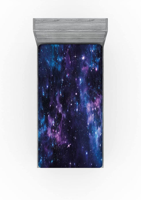 Ambesonne Space Fitted Sheet, Mystical Sky with Star Clusters Cosmos Nebula Celestial Scenery Artwork, Soft Decorative Fabric Bedding All-Round Elastic Pocket, Twin Size, Purple Blue