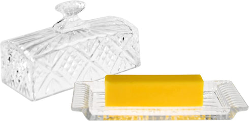 HOME-X Crystal Butter Dish with Lid, Real Crystal Covered Dish, Butter Holder for Serving and Storage, 8"L x 3 ½" W x 4' H, Crystal