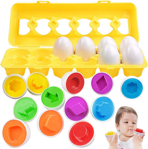 CPSYUB Toddler Toys, 18 Month Toys, Easter Eggs Gifts Toys for 1, 2, 3 Year Old Girls / Boys, Montessori Matching Eggs Educational Color & Shape Recognition Skills Learning Toys BPA Free (12 Eggs)