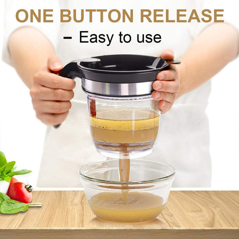 4-Cup Gravy Fat Separator With Bottom Release - Healthier Gravy, Soup, Stock And Oil Separator With Strainer 1L Grease Separator Cup Fat Skimmer For Cooking