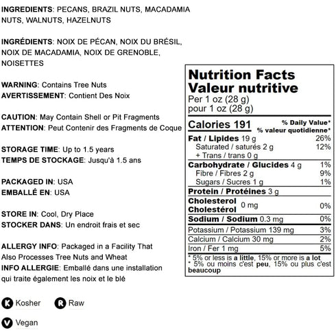 Keto Nuts Mix, 8 Ounces – Keto Snack Contains Raw Brazil Nuts, Pecans, Walnuts, Hazelnuts and Macadamia Nuts, Low Carb Vegan Superfood, Kosher, Non-Irradiated, No Added Sugar, Bulk