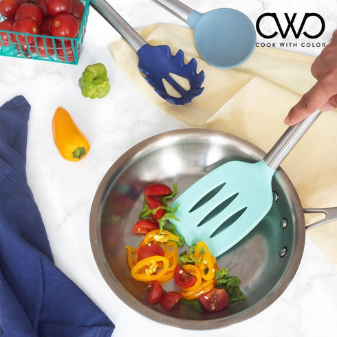 Cook with Color Silicone Cooking Utensils, 5 Pc Kitchen Utensil Set, Easy to Clean Silicone Kitchen Utensils, Cooking Utensils for Nonstick Cookware, Kitchen Gadgets Set (Ombre Blue)