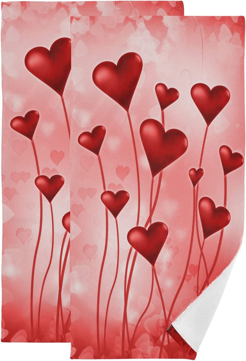 Happy Valentines Red Herats Towels Set of 2 Hand Towel Absorbent Face Towel Soft Dish Towels for Gym Bath Kitchen Decor 28x14 Inches