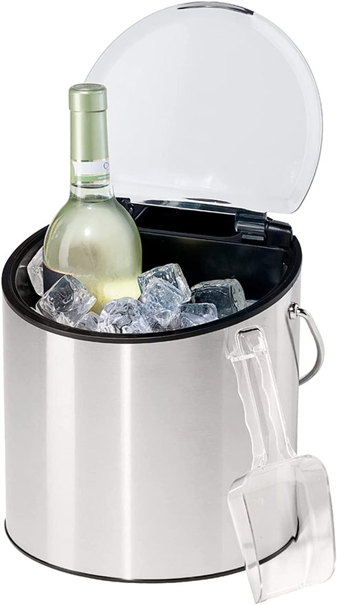 Oggi Stainless Steel Ice and Wine Bucket with Flip Top Lid and Ice Scoop, Holds 2 Bottles