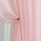 MISS SELECTEX Linen Look Pom Pom Tasseled Sheer Curtains - Rod Pocket Voile Semi-Sheer Curtains for Living and Bedroom, Set of 2 Curtain Panels (42 x 95 inch, Baby Pink)