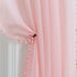 MISS SELECTEX Linen Look Pom Pom Tasseled Sheer Curtains - Rod Pocket Voile Semi-Sheer Curtains for Living and Bedroom, Set of 2 Curtain Panels (42 x 95 inch, Baby Pink)