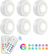 Wireless LED Puck Light 6 Pack with 2 Remote Control, RGB Color Changing & Dimmable LED Under Cabinet Lighting, Battery Powered Closet Lights for Kitchen, Stick On Lights-Small Size 3xAAA Battery