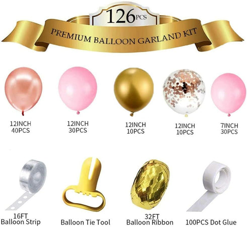 126 Pieces Rose Gold Balloons Birthday Party Decorations for Women, Rose Gold Balloon Garland Arch Kit, Rose Gold Pink and Gold Balloons for Baby Shower Graduation Bachelorette Globos Para Fiestas