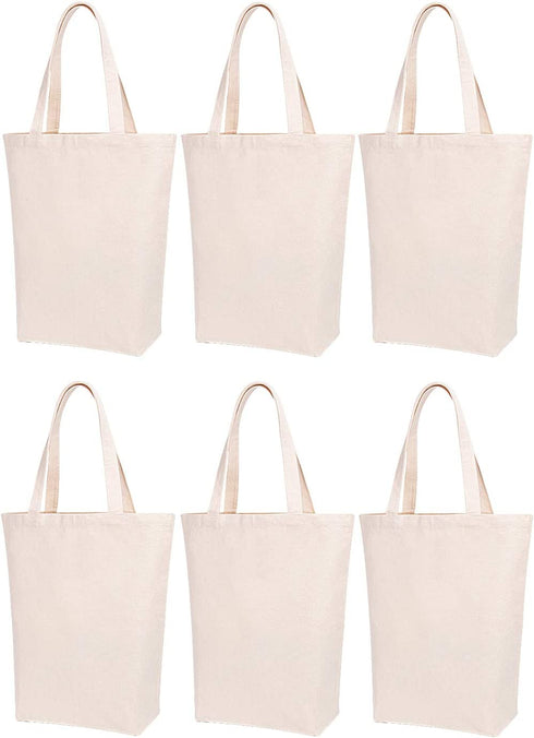 Lily Queen Natural Canvas Tote Bags DIY for Crafting and Decorating Reusable Grocery Washable Bag Shopping Bag (Natural - 6 Pack)