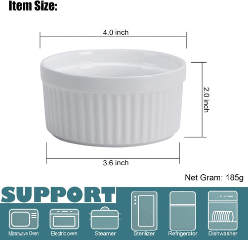 Ramekins 8 OZ, Set of 8, Souffle Dishes Oven Safe Porcelain Ramekins for Creme Brulee, Custard, Lava Cakes, Pudding, Flan, Mini Desserts, Small Baking Dishes Ramekins Bowls