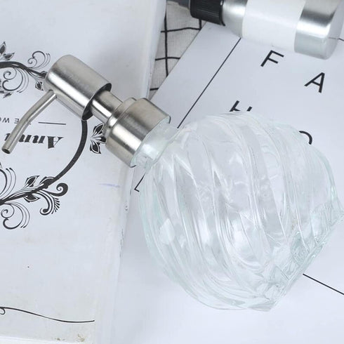 Yopay 3 Pack Glass Soap Dispenser, 304 Rust Proof Stainless Steel Soap Pump Bottle, Small Refillable Liquid Bathroom Hand Soap Dispenser for Bath Shampoo Shower Gel Toiletries, Travel Bottles, 9.5oz