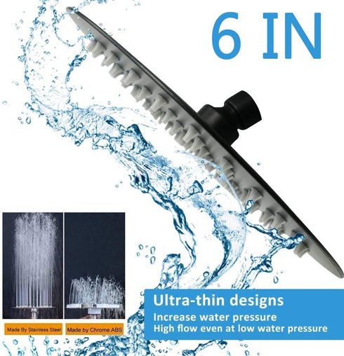 High Pressure Shower Head, 6 Inch Rain Showerhead, Ultra-Thin Design-Best Pressure Boosting-Awesome Shower Experience, NearMoon High Flow Stainless Steel Rainfall Shower Head (Matte Black)