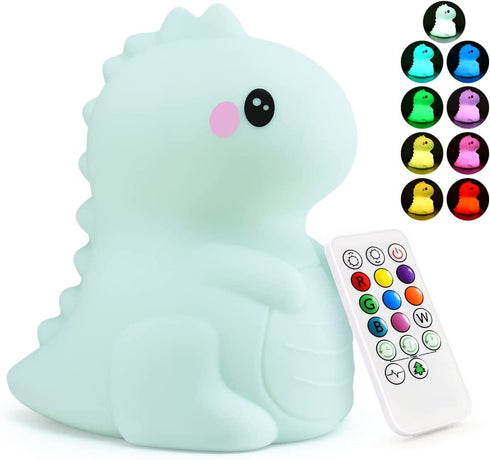 Dinosaur Kids Night Lights -USB Rechargeable Animal Silicone Lamps with Touch Sensor and Remote Control -Portable Color Changing Glow Soft Cute Baby Infant Toddler Gift - (Green)