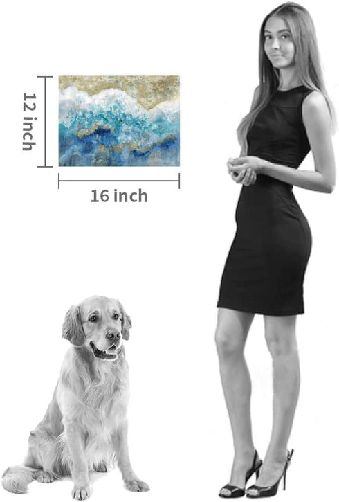 Abstract Picture Canvas Wall Art: Blue & Gold Artwork Painting Print on Canvas Small Size for Walls (16'' x 12'' x 1 Panel)