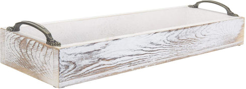 MyGift Whitewashed Wood Rectangular Party Serving Tray with Side Handles