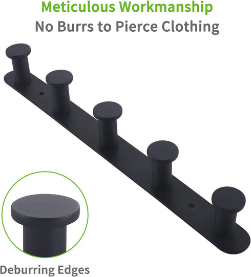 Towel Hook Rack Matte Black, Angle Simple SUS304 Stainless Steel Bathroom Hook Rail 5 Hooks, Utility Kitchen Towel Holder, Wall Mount