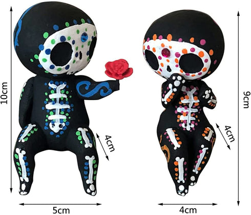 Sugar Skull Couple Statue, Sugar Skull Figurine, Resin Crafts Cute Statue Skull - Resin Skull Statue Home Decor, Adorable Skull Sculpture Memorial Statue Halloween Skull Statues Gifts (C)