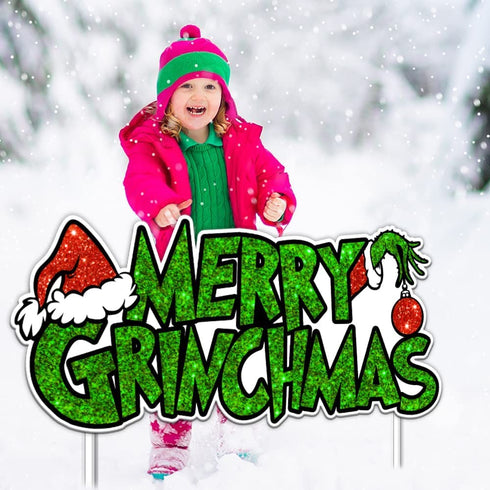 Grinch Christmas Decorations -Grinch Christmas Yard Signs with Stakes Extra Large for Christmas Outdoor Decorations - Xmas Outdoor Yard Sign Lawn Decor (31INCHS)