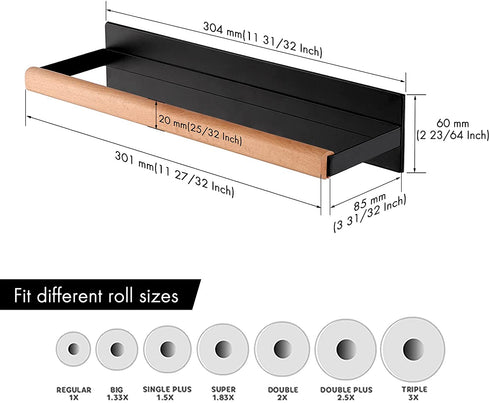 KES Magnetic Paper Towel Holder, Black Paper Towel Holder for Refrigerator, Wood & Metal Paper Towel Roll Holder, KPH502MA-BK