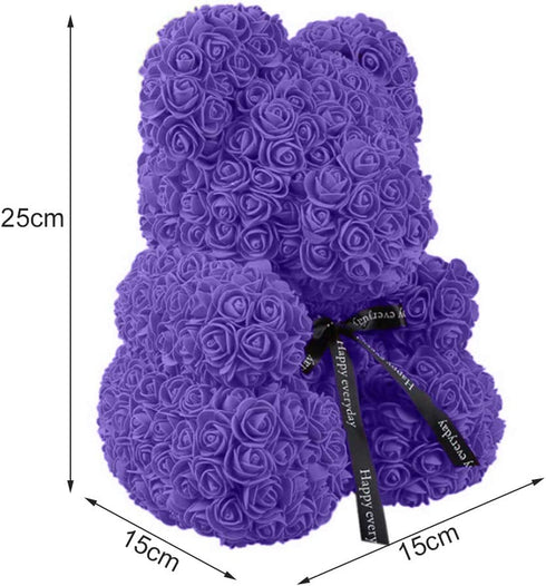 Qivange Rose Bear Rose Teddy Bear Best Gift for Valentines Day, Anniversary, Birthdays & Bridal Showers 10 inch (Purple)