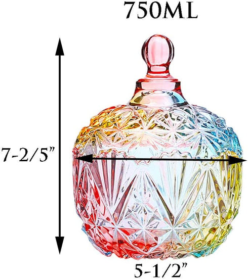 Danmu 1Pc Colorful Glass Storage Jar with Lid Candy Cookie Jar Jewelry Box Buffet Jar Biscuit Containers (750ml / 26oz)