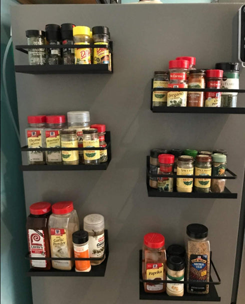 Kulmeo Magnetic Spice Rack Magnetic Shelf For Refrigerator Fridge Spice Rack Spice Shelf for Kitchen Black 2Pack