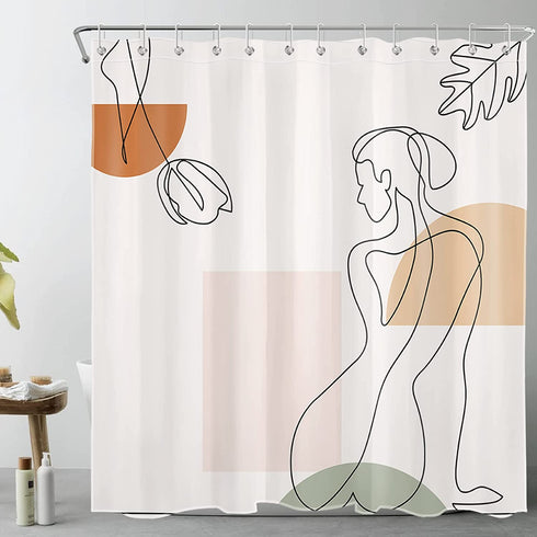 HVEST Boho Mid Century Shower Curtain for Bathroom Decor, Shapes Line Abstract Girl Shower Curtain with Hooks Modern Minimalist Art Aesthetics Polyester Waterproof Fabric Bath Accessories, 72X72Inches