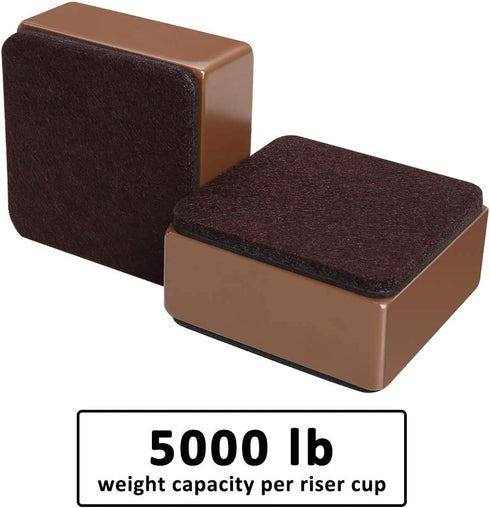 Ezprotekt 4 Pack Furniture Risers Solid Steel Bed Riser Sofa Lift,Adds 1.2" Height to Heavy Furniture or Beds Self-Adhesive Furniture Chair Table Riser Heavy Duty Supports 20,000 lbs(Square, Brown)