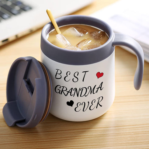 WUJOMZ Gift for Mom and Women, Best Mom Ever Coffee Mug, Insulated Travel Tea Mug with Handle and Lid, Mom Mug for Christmas Mothers Day Gifts from Daughter/ Son (Best Grandma Ever Mug)