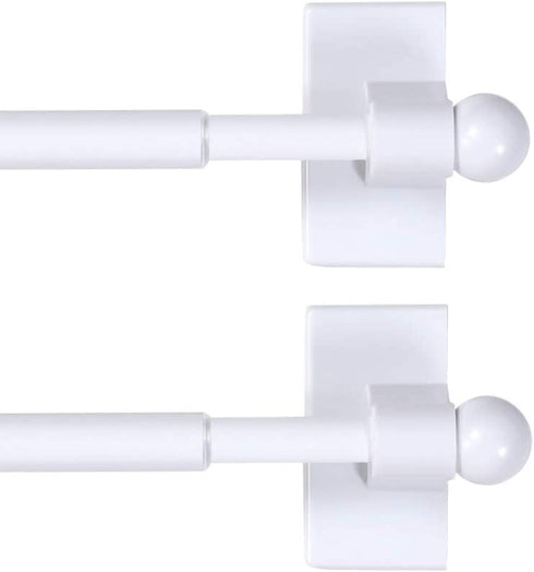 H.VERSAILTEX 2 Pack Magnetic Curtain Rods for Metal Doors Top and Bottom Multi-Use Adjustable Appliances for Iron and Steel Place, Petite Ball Ends, 16 to 28 Inch, 1/4 Inch Diameter, White